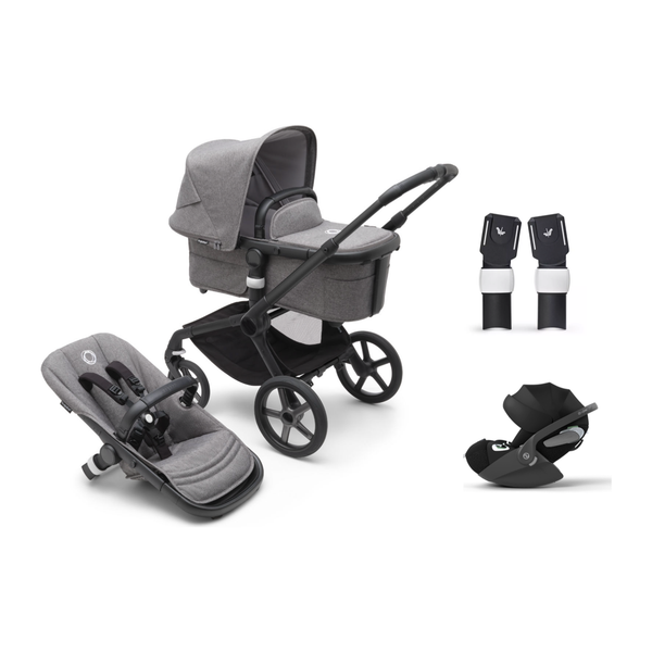 Bugaboo Fox 5 Gestell (Black) / Bezug (Grau Meliert) / Dach (Grau Meliert) 3in1 Set