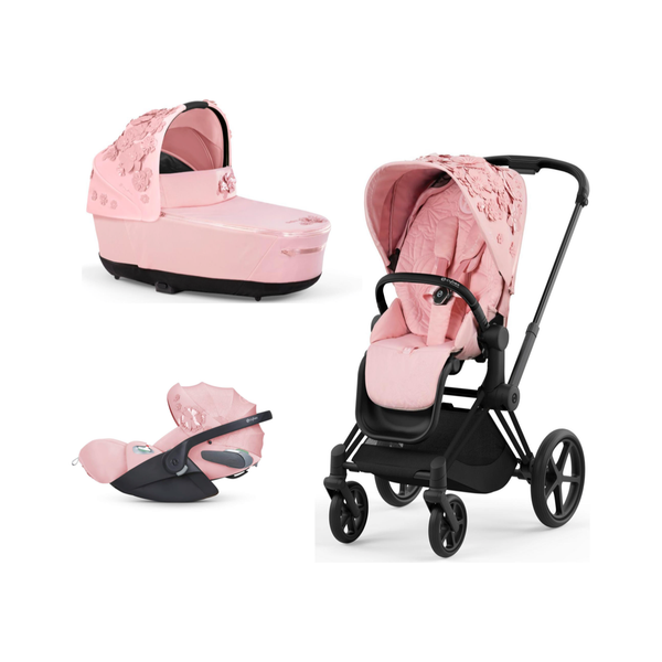 Cybex Priam Set Gestell (Matt Black) /Stoff (Simply Flowers Pale Blush) 3in1