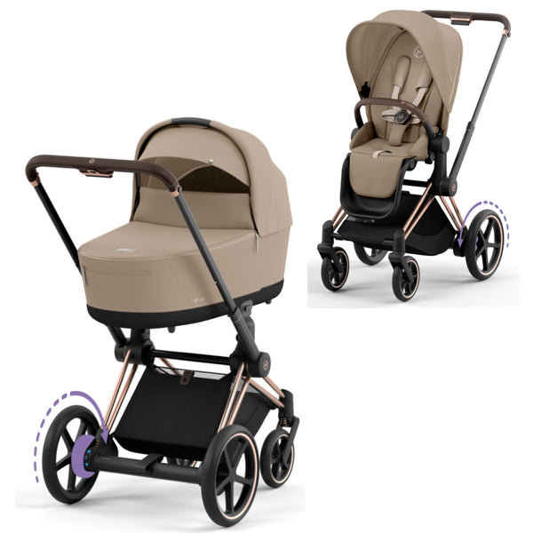 Cybex e-Priam Set Gestell (Rosegold) /Stoff (Cozy Beige)